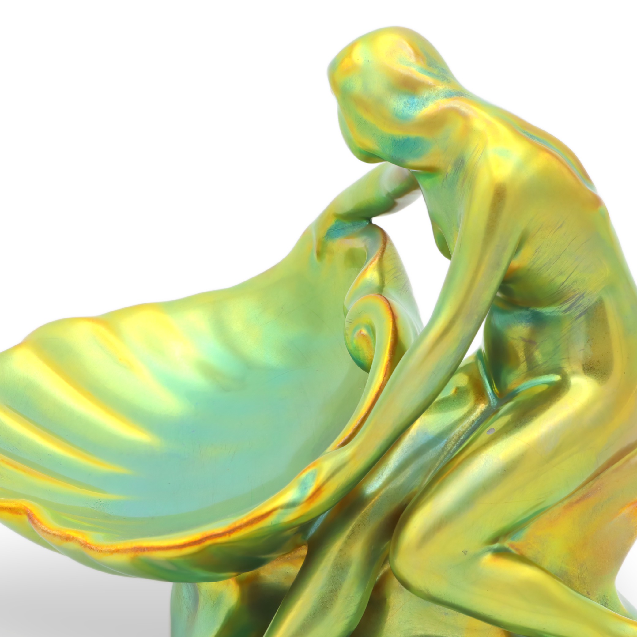 Zsolnay Eosin Art Deco Frauenfigur - Dame Mit Muschel Schale Thumbnail for Zsolnay Eosin Art Deco Frauenfigur - Dame Mit Muschel Schale