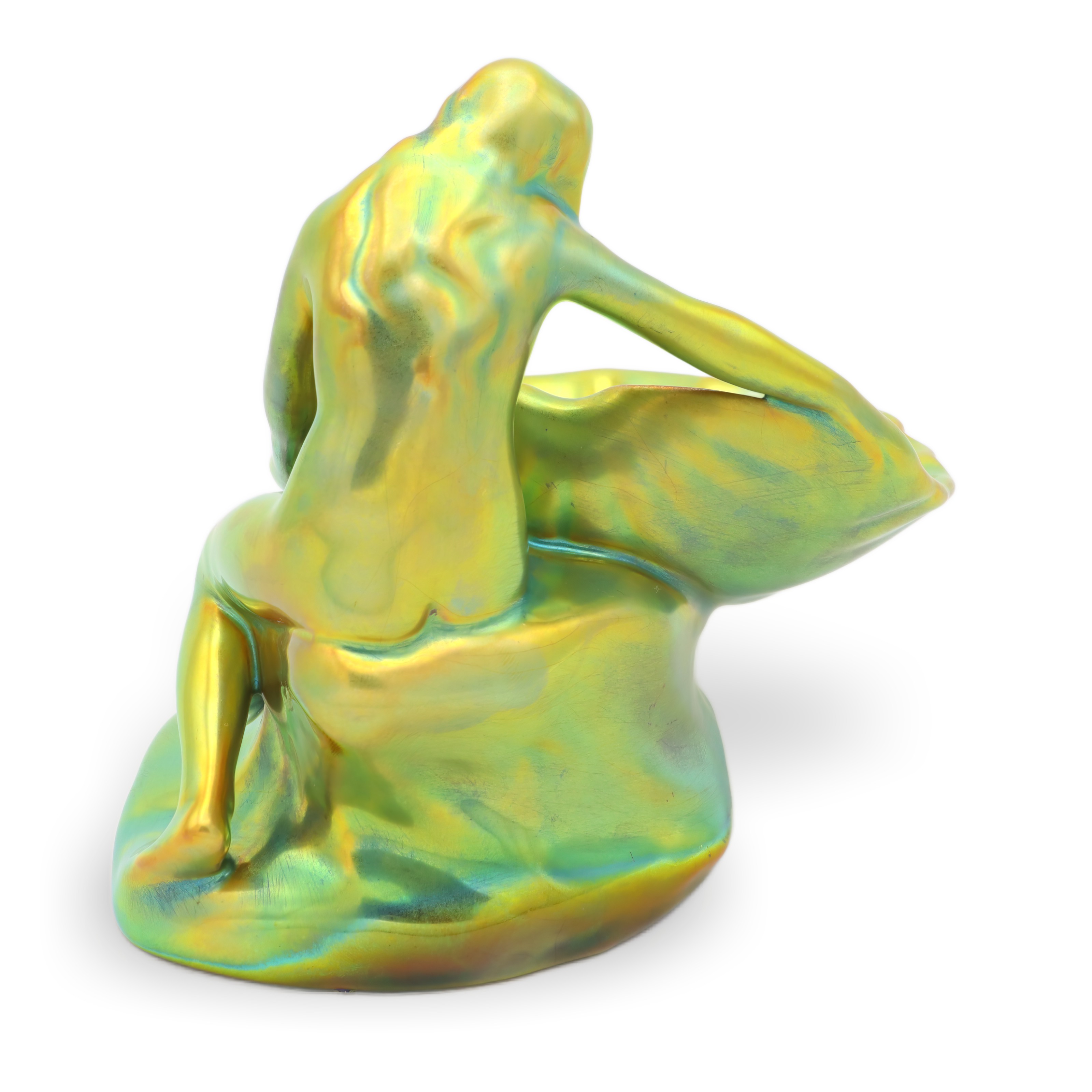 Zsolnay Eosin Art Deco Frauenfigur - Dame Mit Muschel Schale Thumbnail for Zsolnay Eosin Art Deco Frauenfigur - Dame Mit Muschel Schale