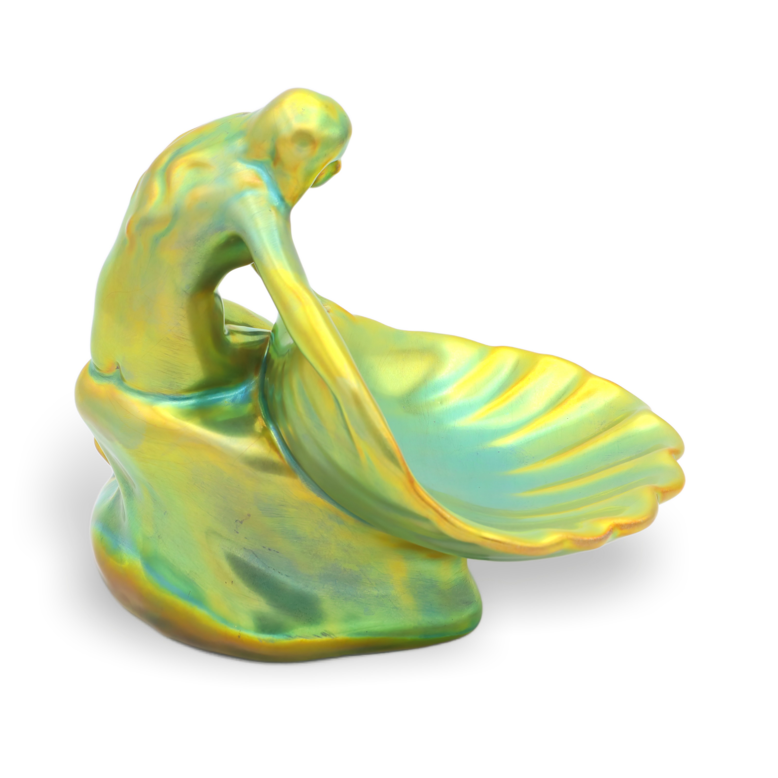 Zsolnay Eosin Art Deco Frauenfigur - Dame Mit Muschel Schale Thumbnail for Zsolnay Eosin Art Deco Frauenfigur - Dame Mit Muschel Schale