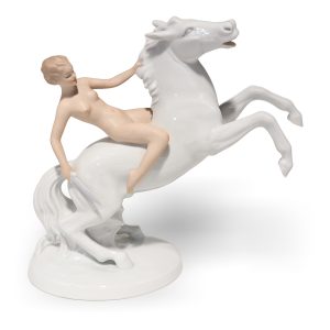 Wallendorf Porzellanfigur - Nackte Frau Auf Pferd - Art-Déco-Stil - Vintage Deutsche Skulptur - Sammelbares Wohnaccessoire